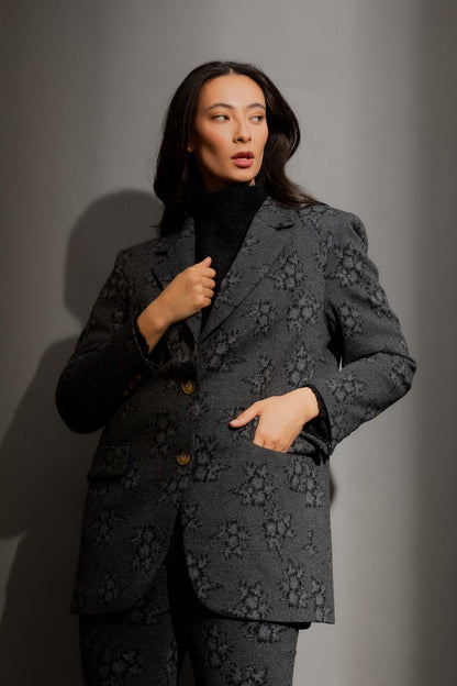 Charcoal Floral Oversized Blazer
