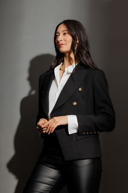 Black Textured Midi Sisca Blazer