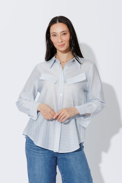 Blue Tencel Stripe Pocket Shirt