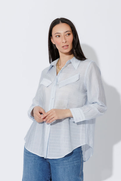 Blue Tencel Stripe Pocket Shirt