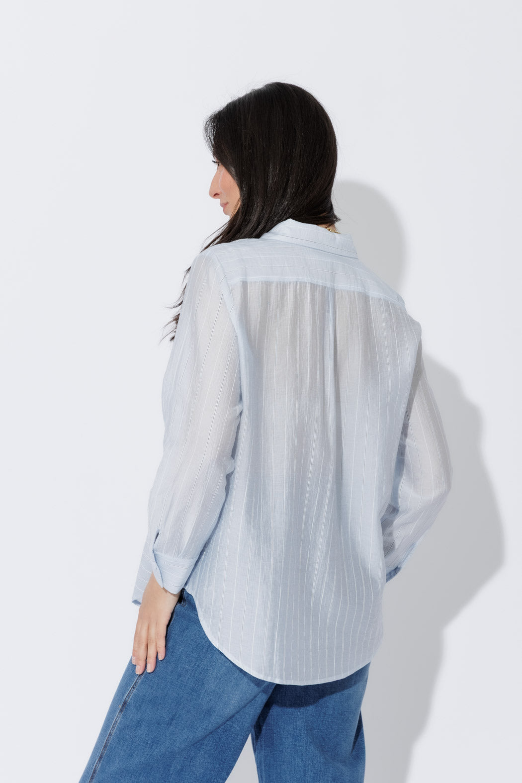 Blue Tencel Stripe Pocket Shirt