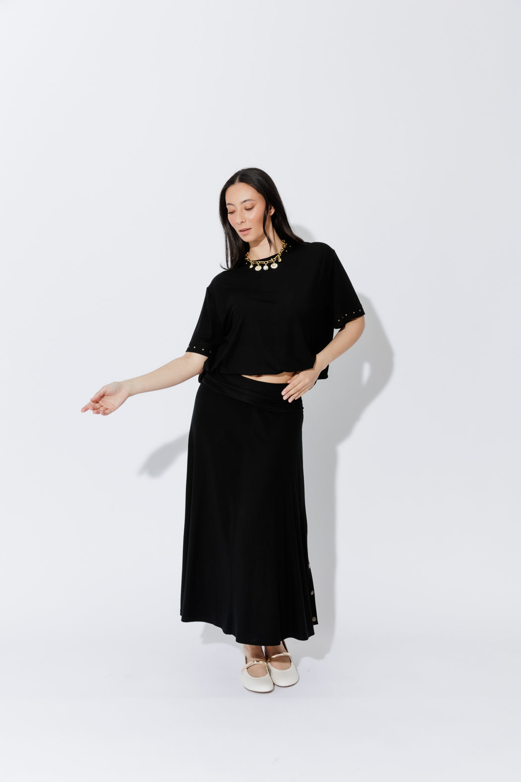 Black Tencel Stud T-Shirt