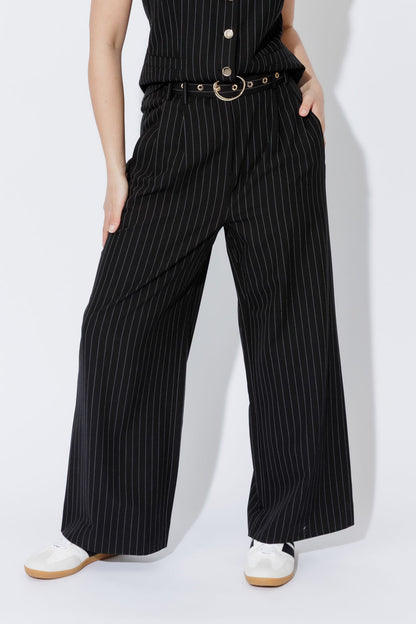 Black Stripe Cleo Belted Pant