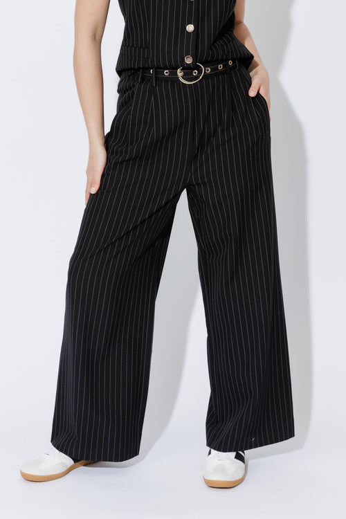 Black Stripe Cleo Belted Pant