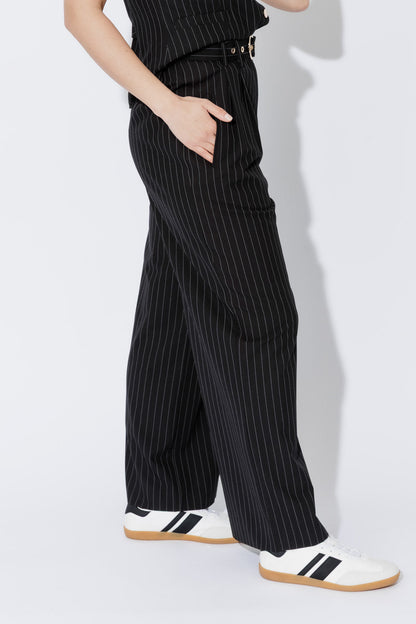 Black Stripe Cleo Belted Pant