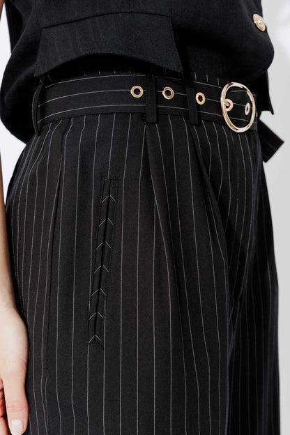 Black Stripe Cleo Belted Pant