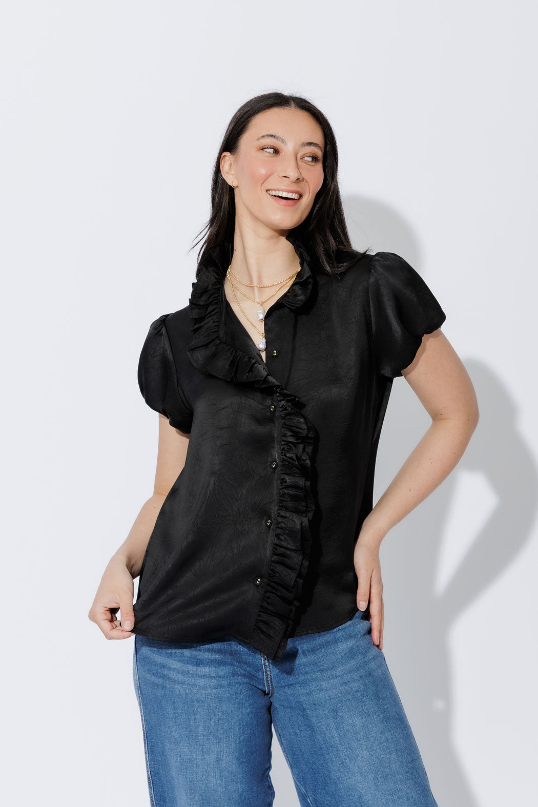 Black Ruffle Blouse