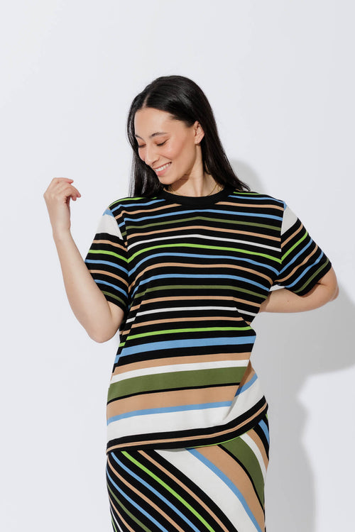 Blue/Green Stripe Boxy T-Shirt