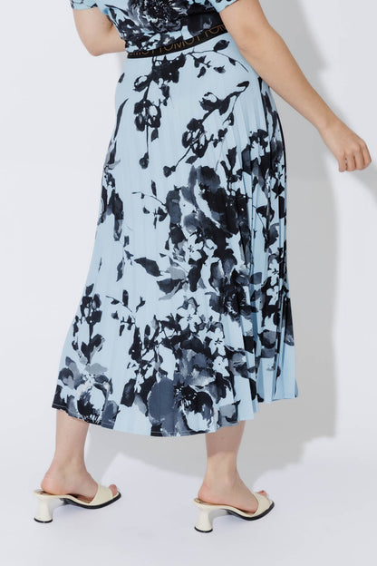 Blue Floral Pleat Skirt