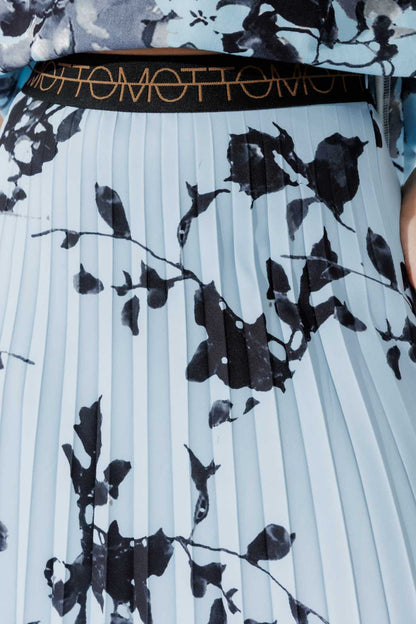 Blue Floral Pleat Skirt