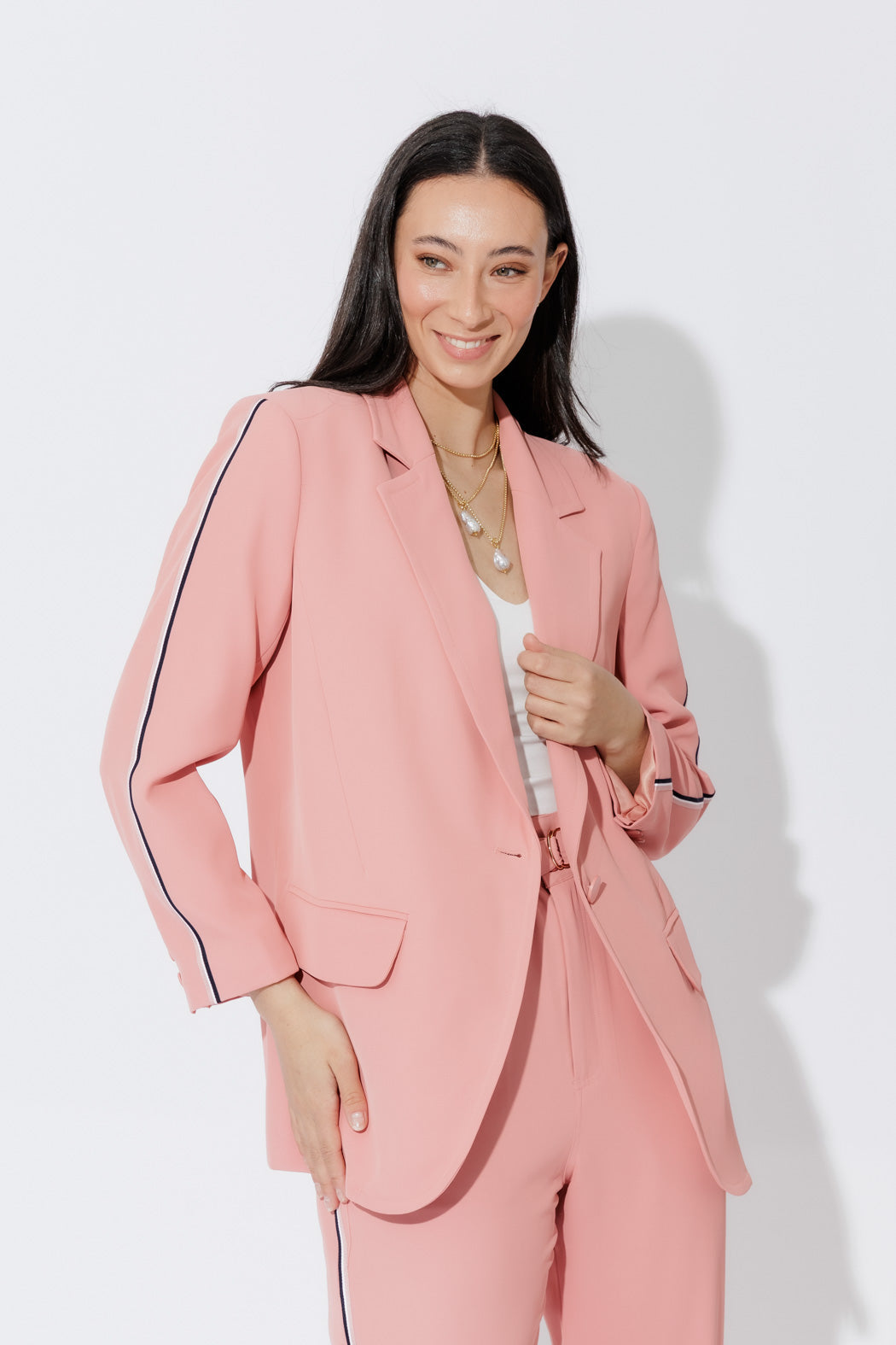 Blush Stripe Boyfriend Blazer