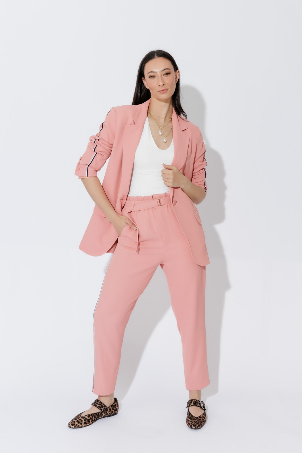 Blush Stripe Boyfriend Blazer