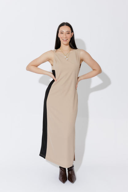 Beige Twist Shoulder Dress