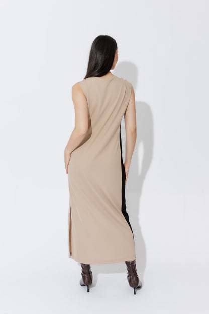 Beige Twist Shoulder Dress