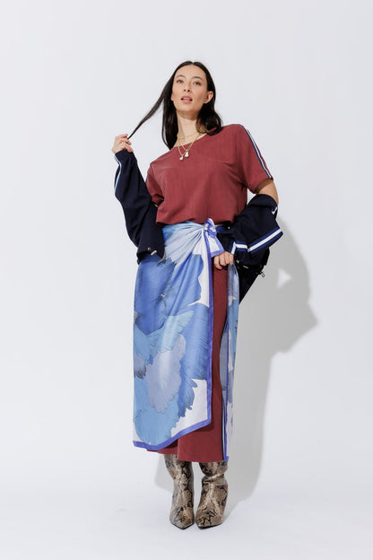 Blue Floral Silky Scarf
