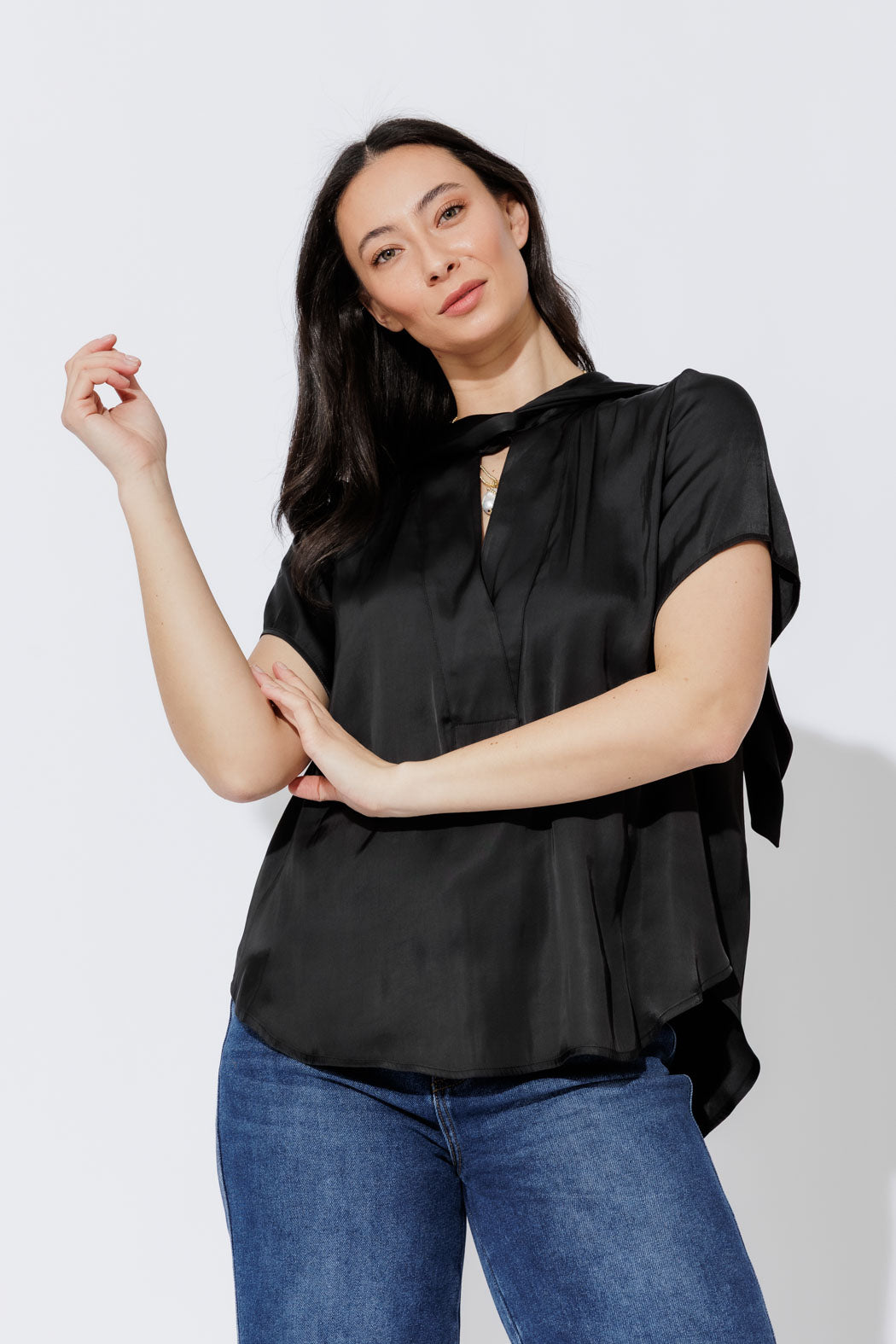 Black Silky Tie Blogger Shirt