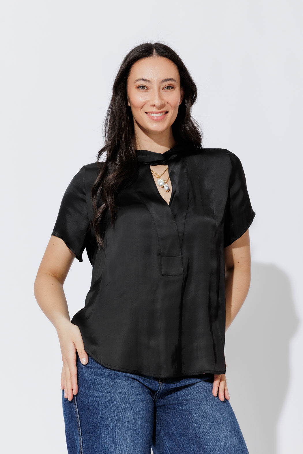 Black Silky Tie Blogger Shirt