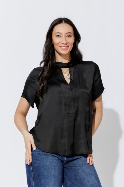Black Silky Tie Blogger Shirt