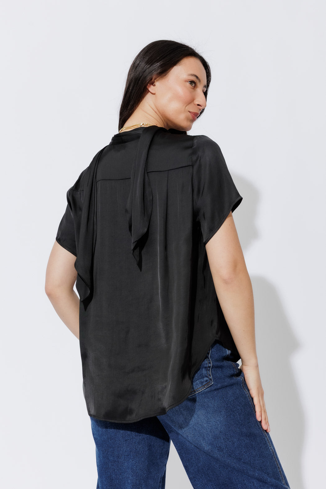 Black Silky Tie Blogger Shirt