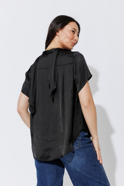 Black Silky Tie Blogger Shirt