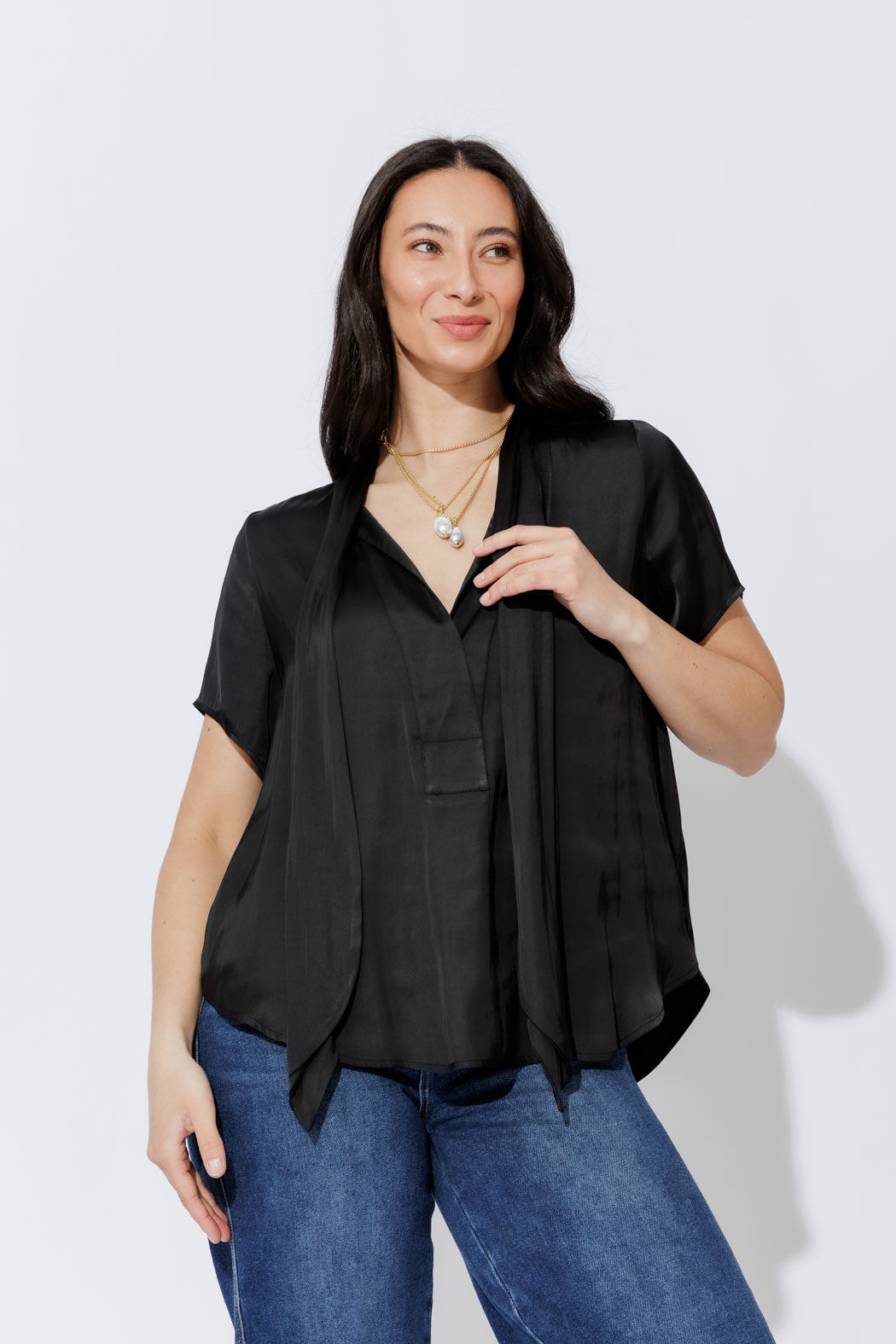 Black Silky Tie Blogger Shirt