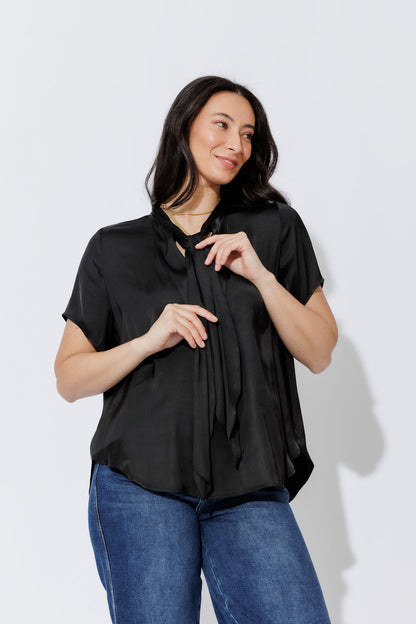 Black Silky Tie Blogger Shirt