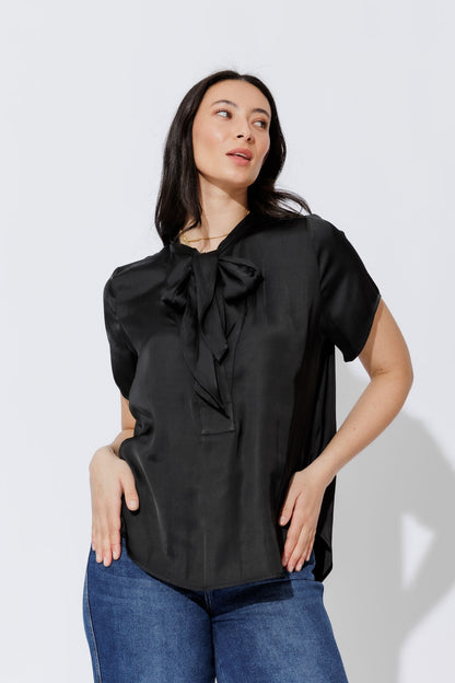 Black Silky Tie Blogger Shirt