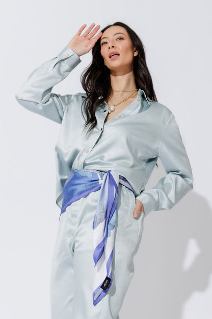 Blue Floral Silky Scarf