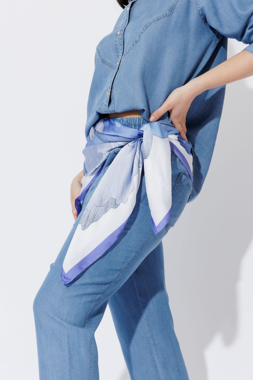 Blue Floral Silky Scarf