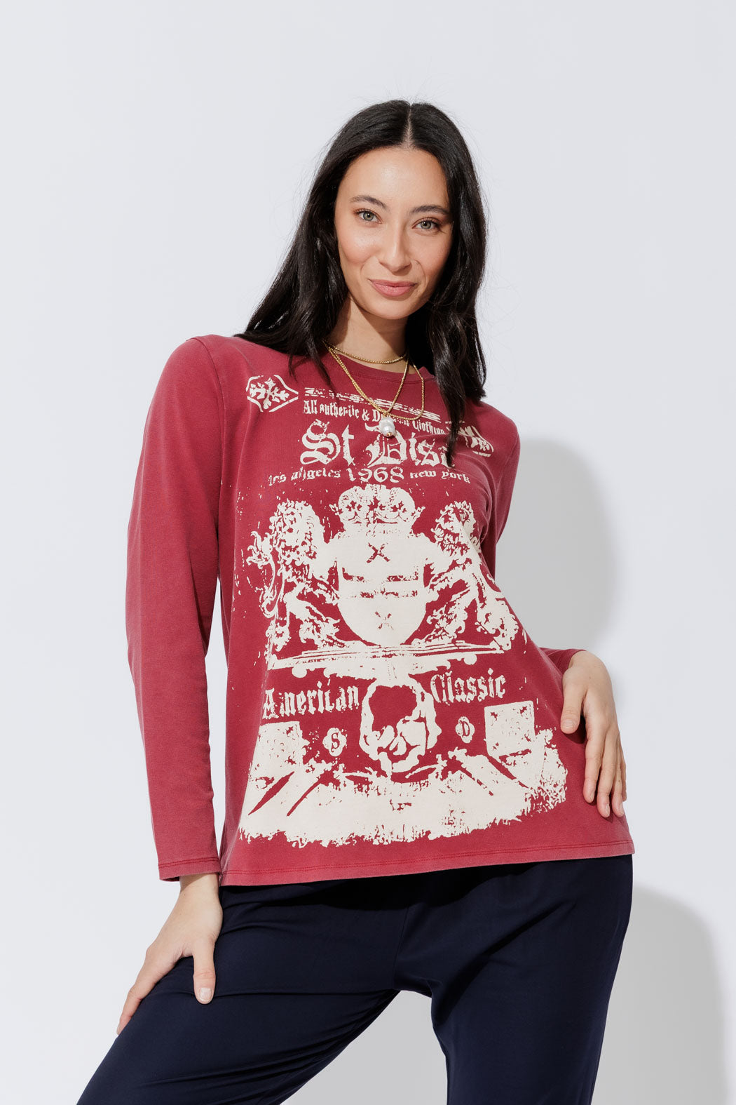 Burgundy Washed Cotton Band T-Shirt