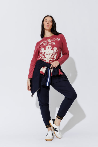 Burgundy Washed Cotton Band T-Shirt