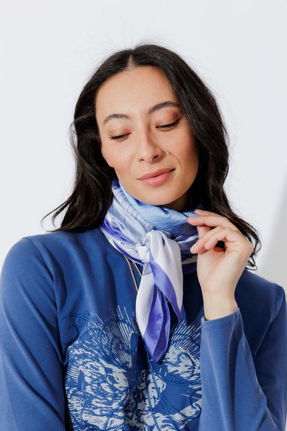 Blue Floral Silky Scarf