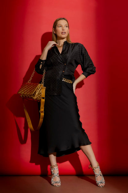 Black Studded Wrap Shirt