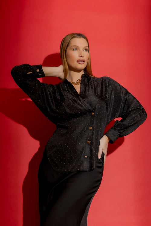 Black Studded Wrap Shirt