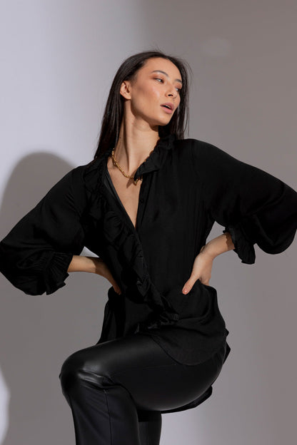 Black Double Frill Blouse