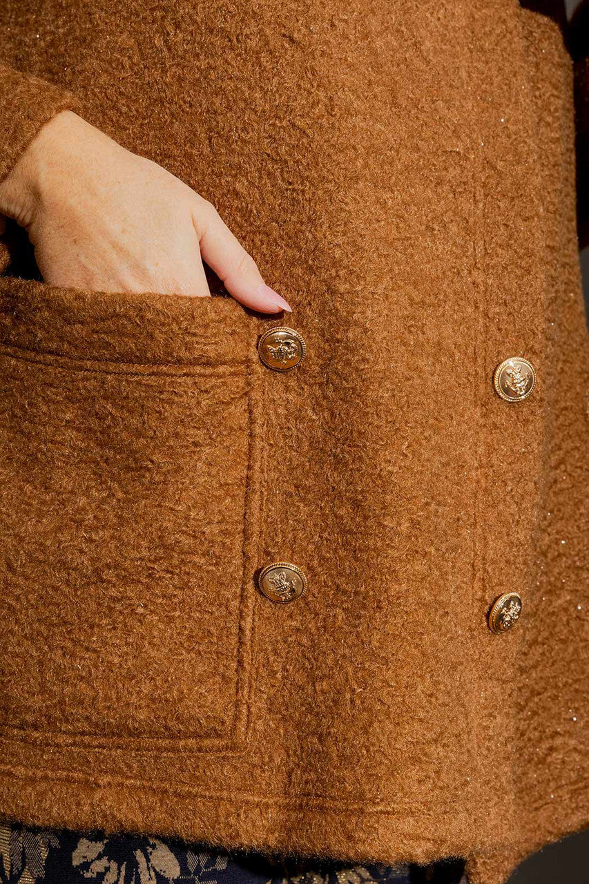 Camel Lurex Hooded Coat
