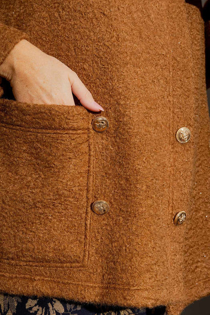Camel Lurex Hooded Coat
