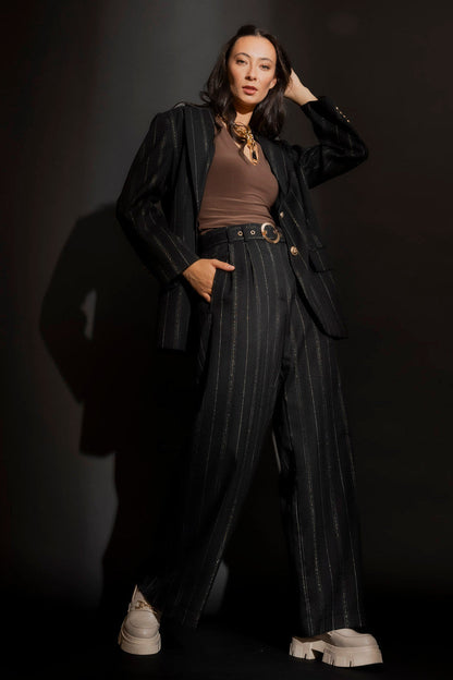 Black Stripe Lurex Oversized Blazer Black Stripe