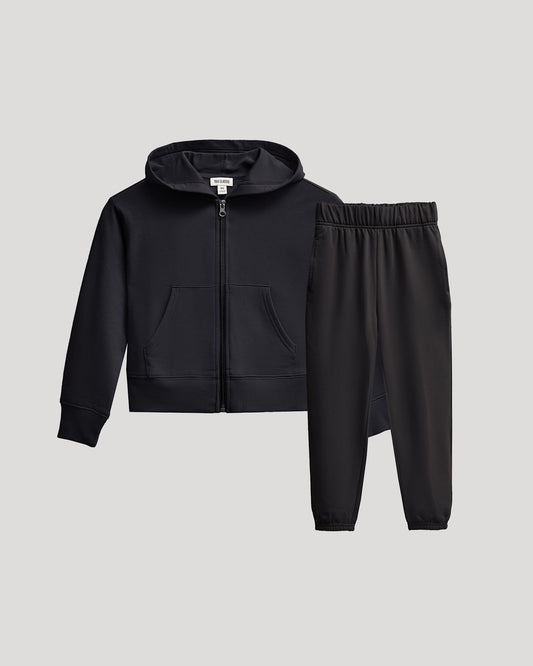 Girls Black Cropped Zip Hoodie & Relaxed Joggers 2-Pack