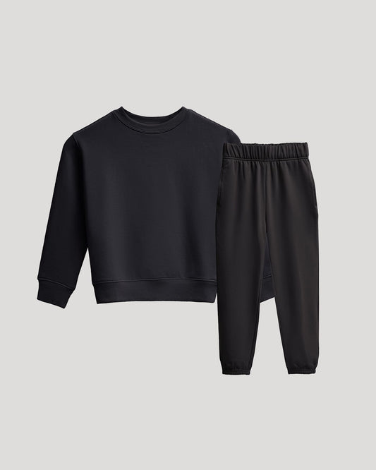 Girls Black Slouch Pullover Crew & Relaxed Jogger 2-Pack