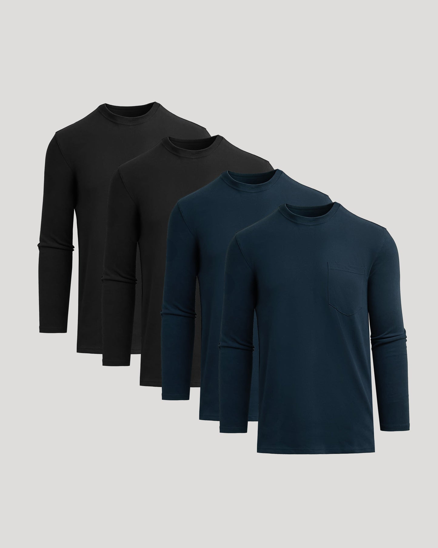 Black & Navy Tall Heavyweight Long Sleeve Pocket Crew 4-Pack
