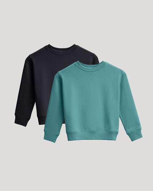 Girls Black & Stormcloud Slouch Pullover Crew 2-Pack