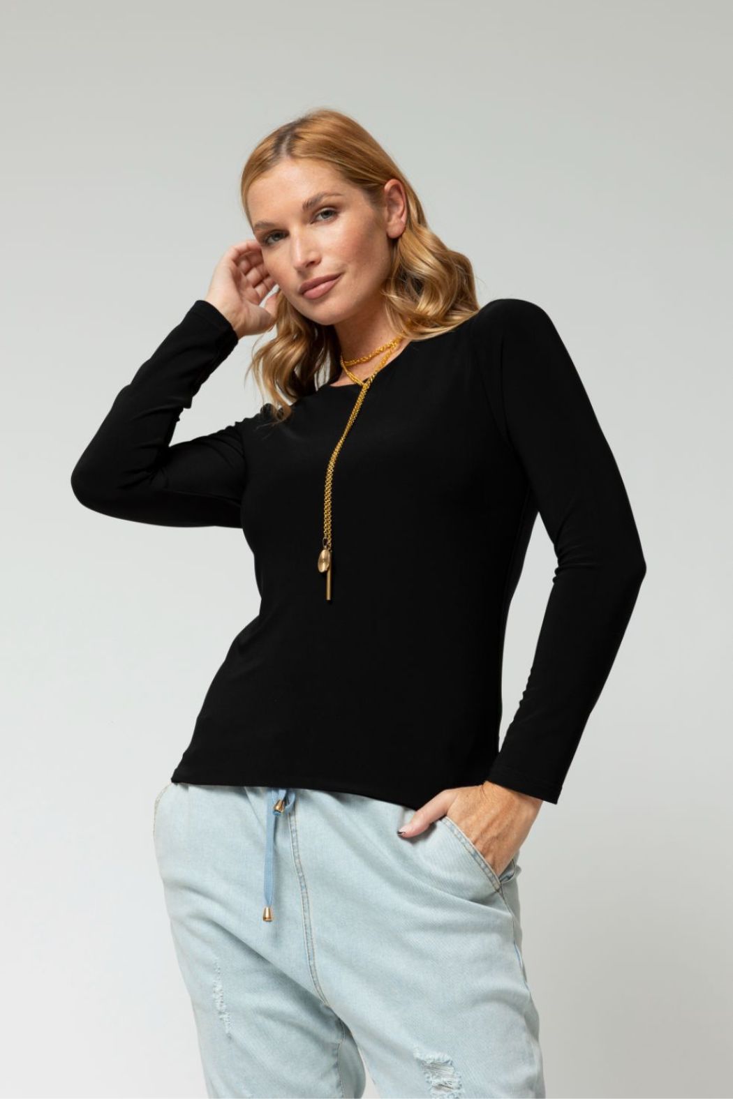 Black Long Sleeve Contour Top
