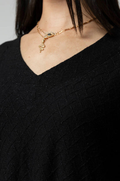 Black Lurex V Neck Jumper