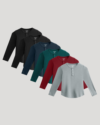 Boys' Waffle Long Sleeve Henley 6-Pack