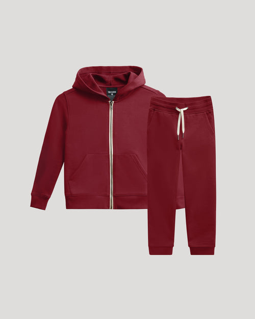 Boys Dark Maroon Full Zip Fleece Hoodie & Jogger 2-Pack