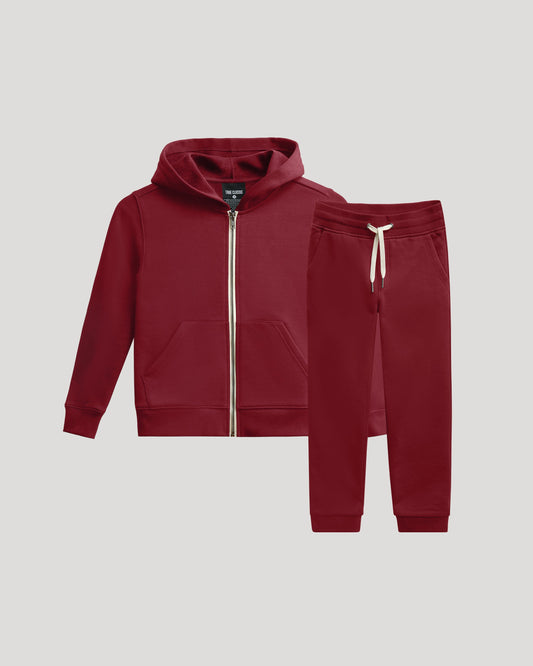 Boys Dark Maroon Full Zip Fleece Hoodie & Jogger 2-Pack