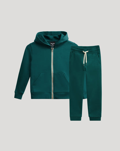 Boys Deep Emerald Full Zip Fleece Hoodie & Jogger 2-Pack