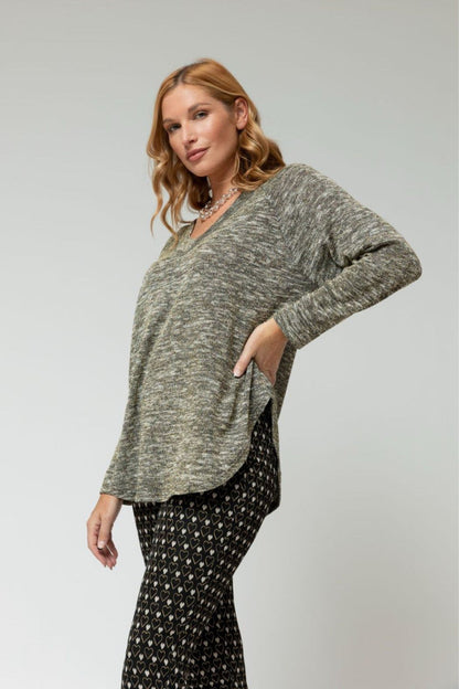 Black Gold Sparkle V Neck Top Jumper - Sale