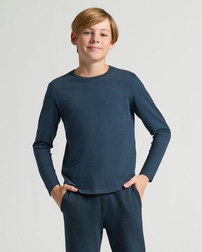 Boys' Classic Long Sleeve Curved Hem Crew Neck 3-Pack